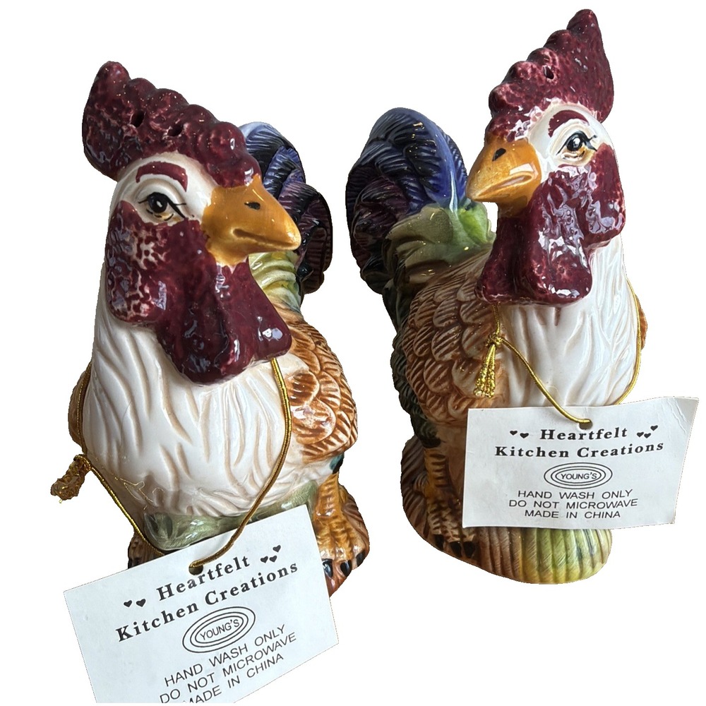 Vintage ceramic rooster salt and pepper shakers by Young's